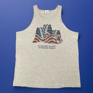 Vintage Six Flags USA Size Large Grey Tank Top Shirt Roller Coaster Men’s Y2K